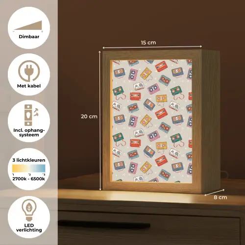Muziek - Cassette - Patroon Light Box met kabel (Tafellamp) klein 925 -USP_NL