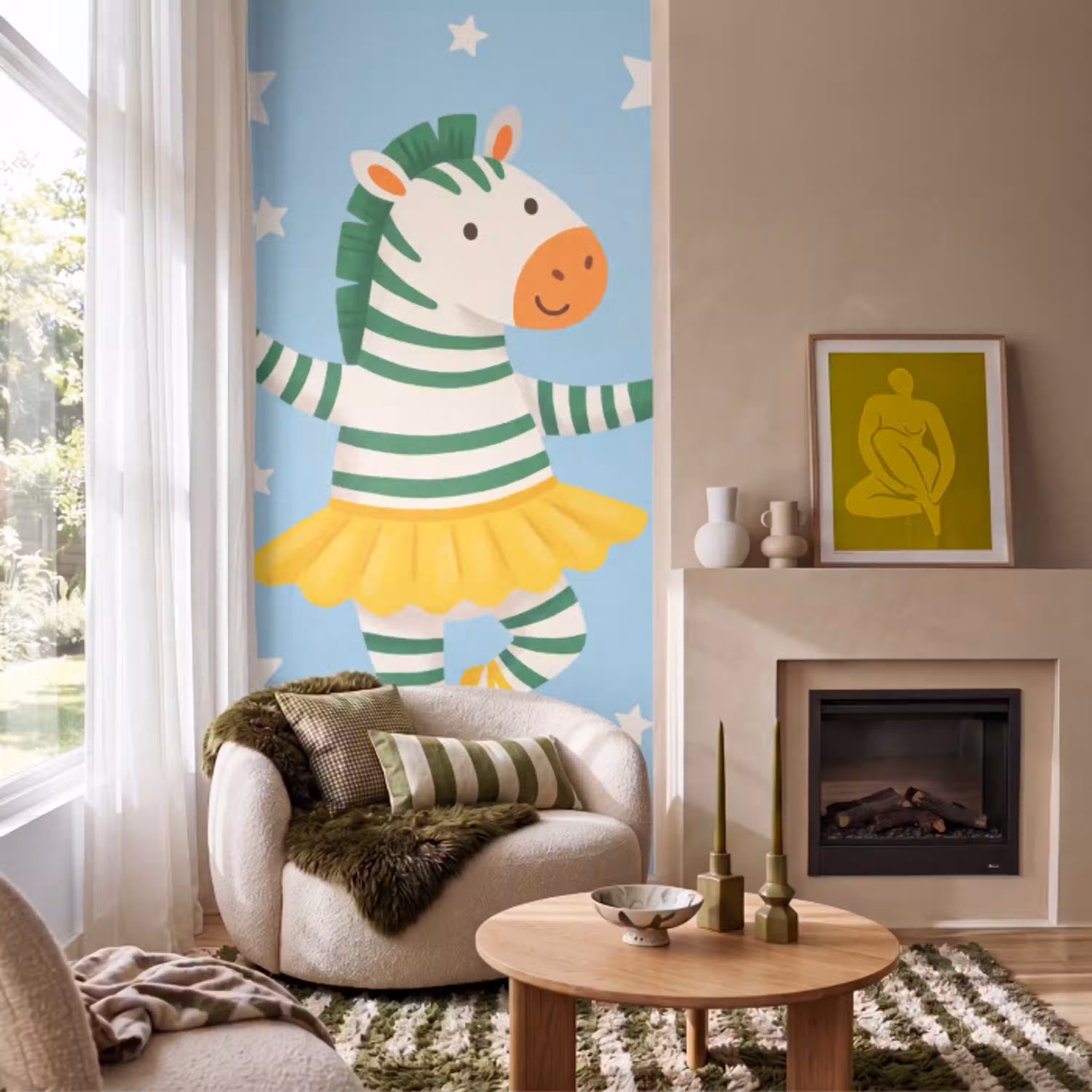 Dieren - Dans - Illustratie - Kinderkamer - Sterren Behang Vlies klein -sfeer2