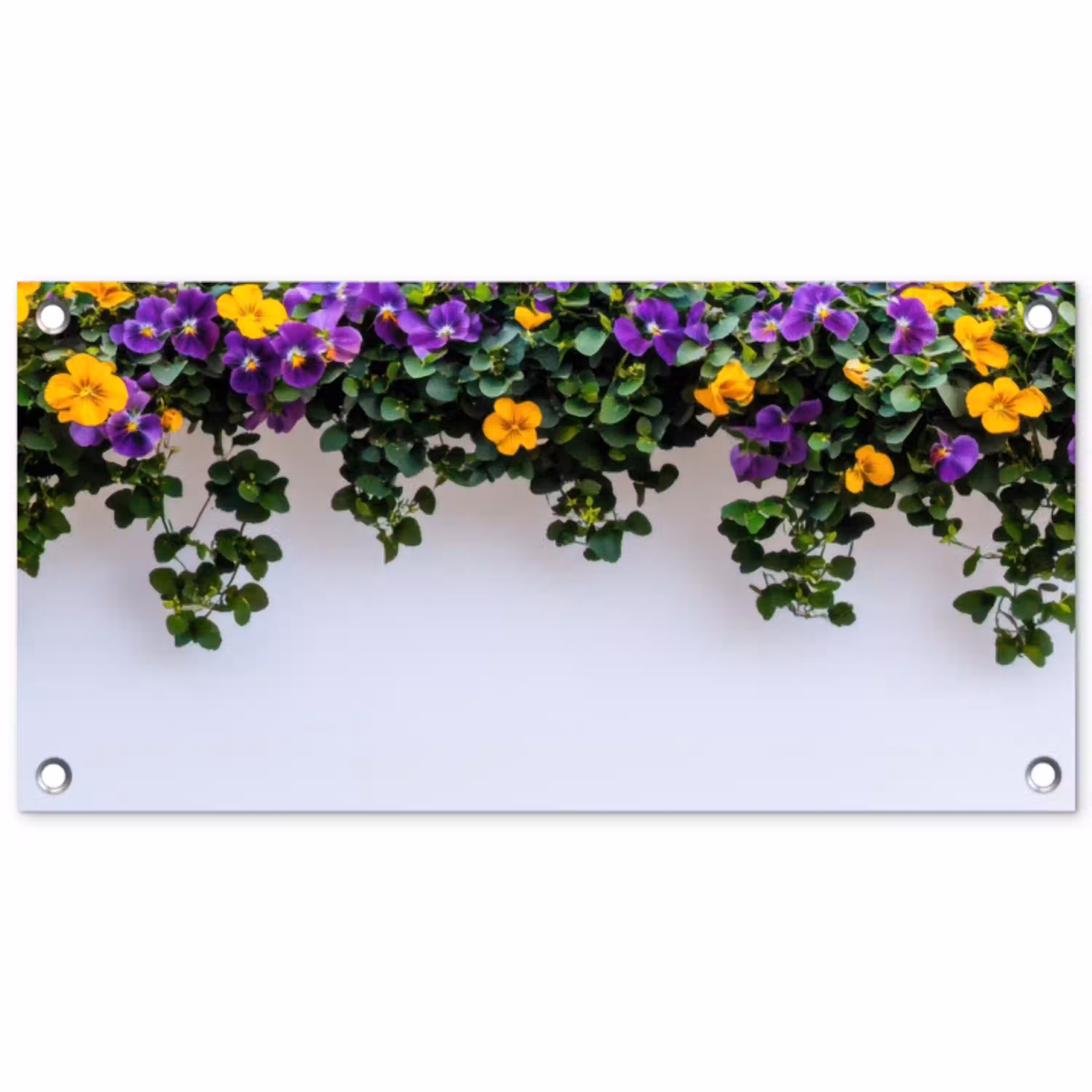 Bloemen - Muur - Geel - Paars tuinposter los doek klein -3d