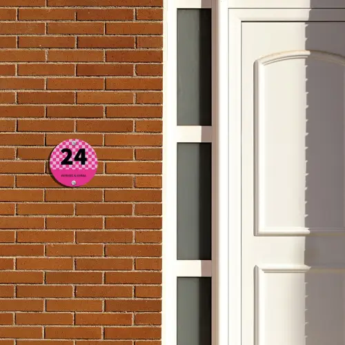 Roze - Blokjes - Klassiek Naambord Rond klein -sfeer3-rond-XS