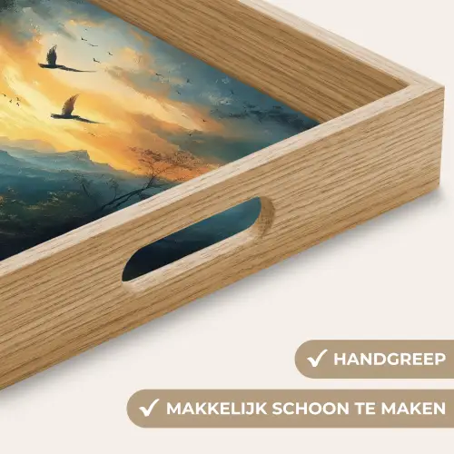 Vogels - Zon - Bomen - Groen Dienblad Rechthoek middel -USP_HandgreepNL