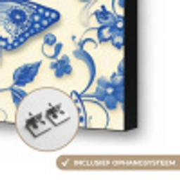 Vlinders - Bloemen - Blauw - Botanisch Textielframe zwart klein 947 -USP_ophangsysteemNL