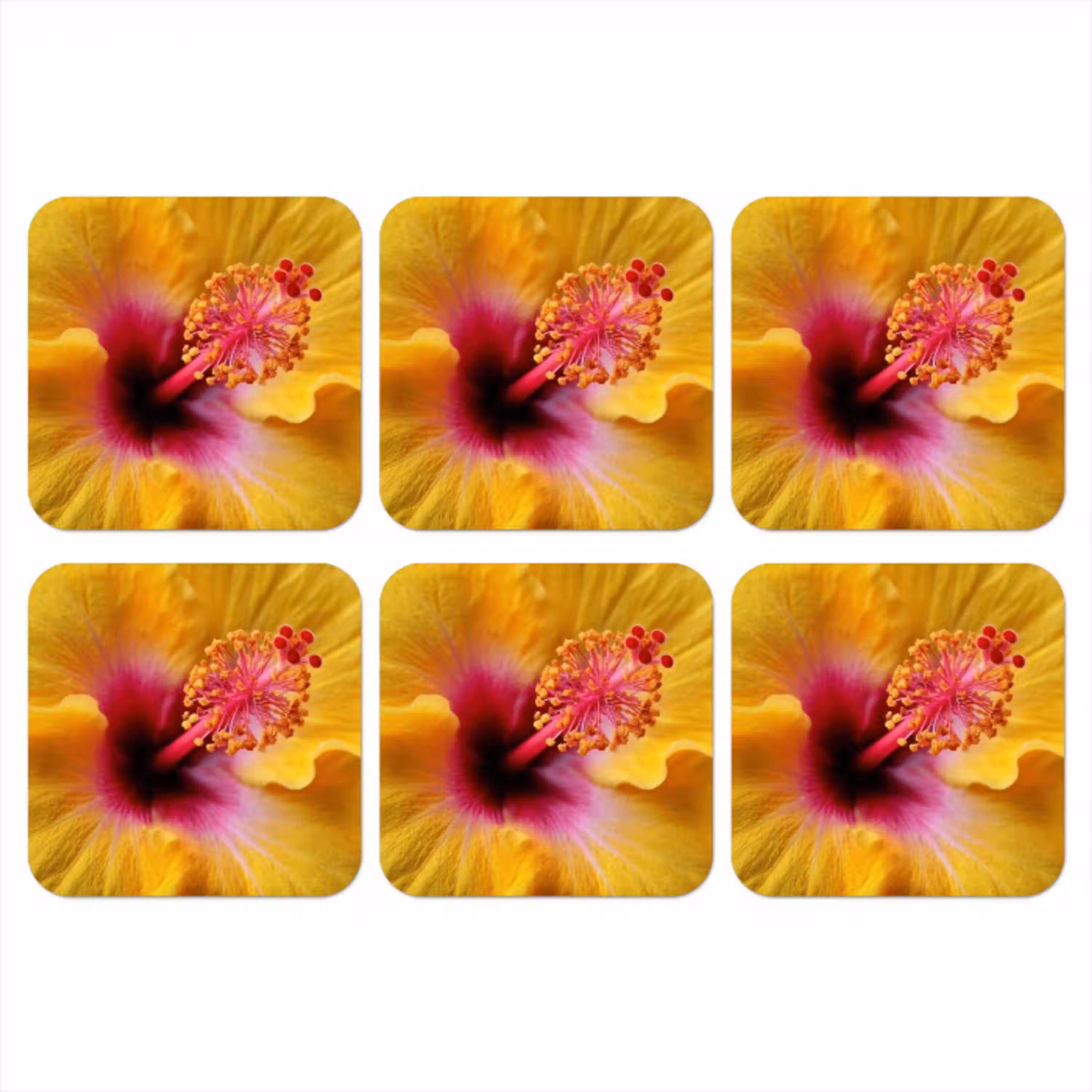 Geel - Hibiscus - Tropisch onderzetter kurk middel -3d