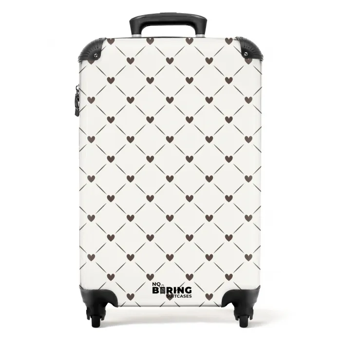 Crèmekleurige achtergrond met bruine hartjes NBS - Handbagage koffer - Volwassenen Unisex middel -productfoto_recht