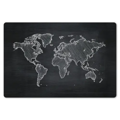 Wereldkaart - Krijt - Zwart - minimalistisch Placemat vinyl groot -zzsfeer1_Kitchenyeah-website