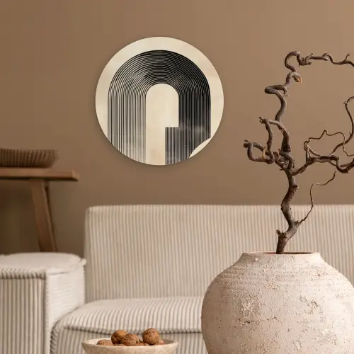 Boog -  Strepen - Minimalistisch - Zwart Wandcirkel kunststof plaat 5mm dik klein -sfeer1
