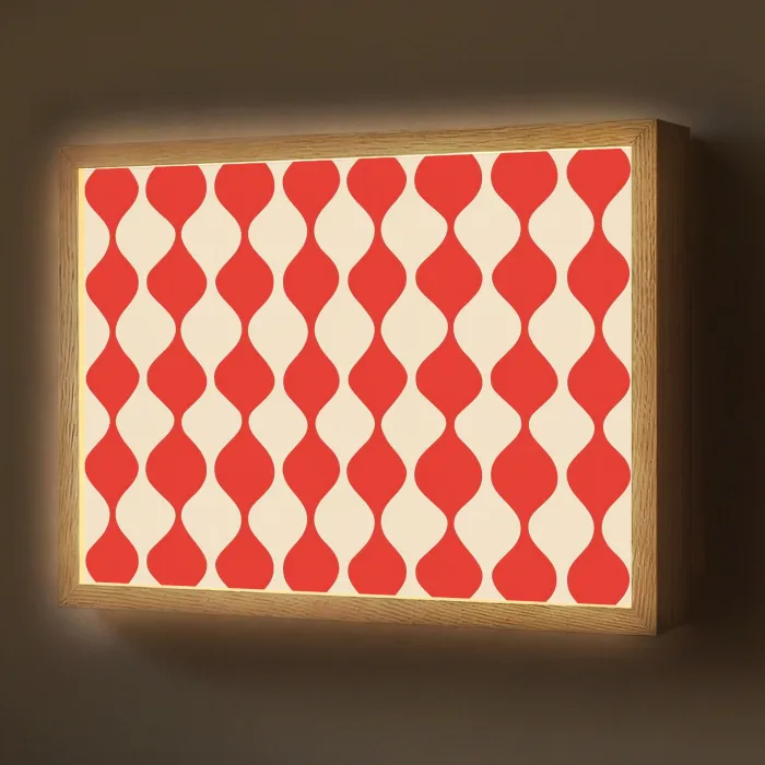Golvend patroon - Retro - Rood - Beige Light Box met batterij (Wandlamp) middel 907 -z3d_website