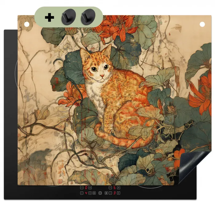 Kat - Sierlijk - Bloemen Inductie beschemer met haakjes middel -3d