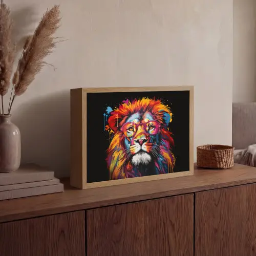 Graffiti - Leeuw - Bril - Zwart - Kleurrijk Light Box met batterij (Wandlamp) middel -sfeer2