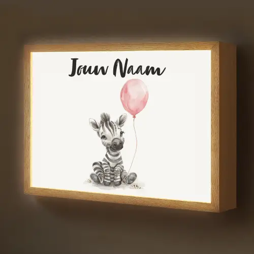 Zebra - Baby - Dieren - Roze ballon Light Box met batterij (Wandlamp kind) middel -z3d_website