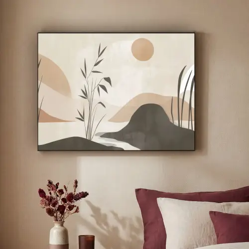 Japandi - Landschap - Beige Textielframe zwart klein -sfeer1