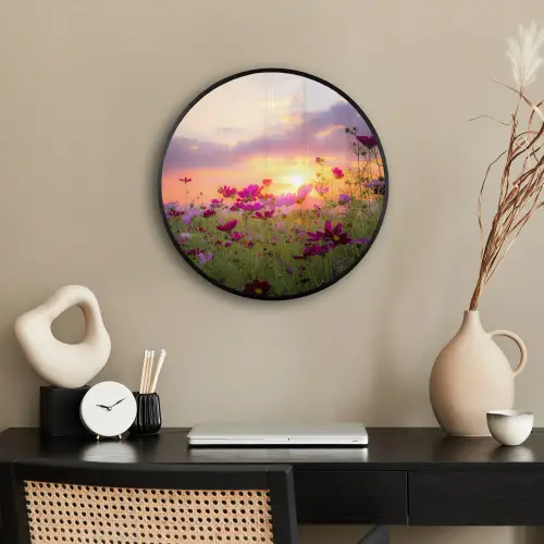 Bloemen - Roze - Zonsondergang - Natuur - Weide - Horizon Fotolijst rond zonder passe partout klein -sfeer1