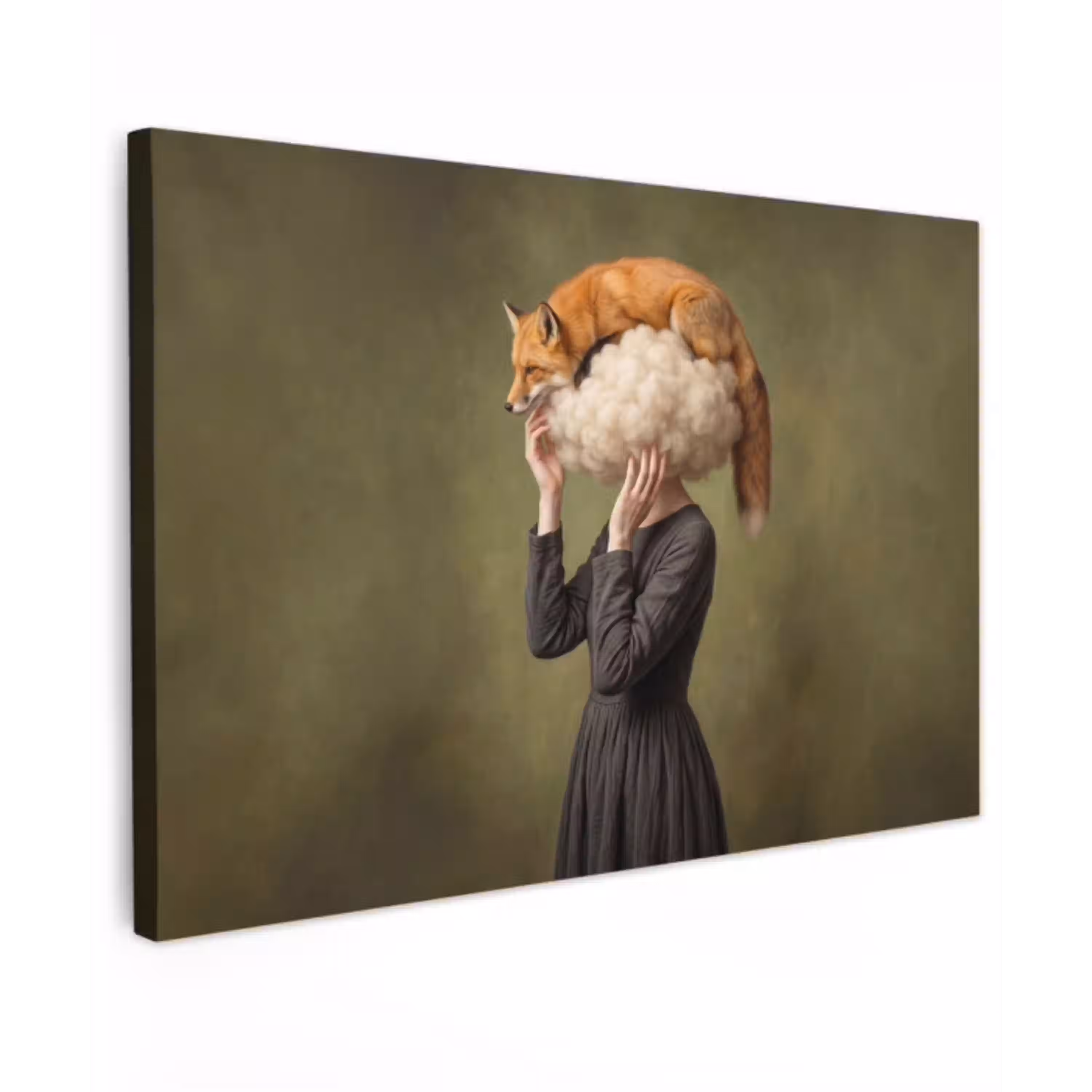 Vos - Surrealistisch - Groen Tuinposter op houten frame 2 cm dik klein -3d
