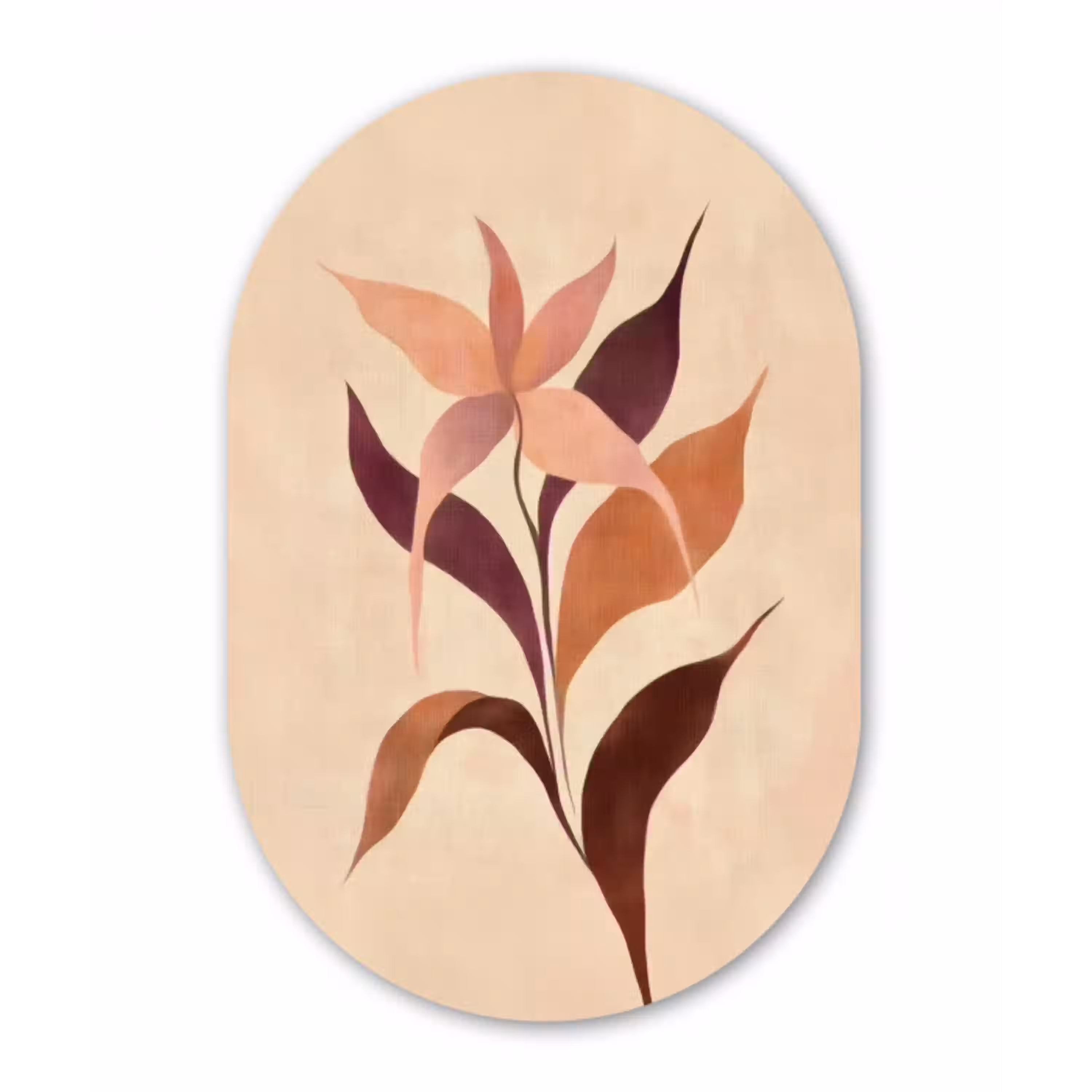 Minimalistisch - Bloem - Bladeren - Beige Wandcirkel Ovaal Glas middel -3d