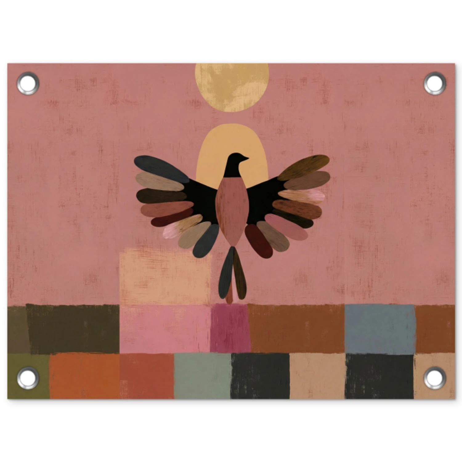 Illustratie - Vogel - Vlakken - Kleurrijk tuinposter los doek klein -3d