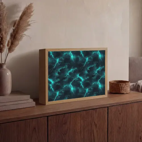 Turquoise - Bliksem  - Wolken Light Box met batterij (Wandlamp) middel 907 -sfeer2