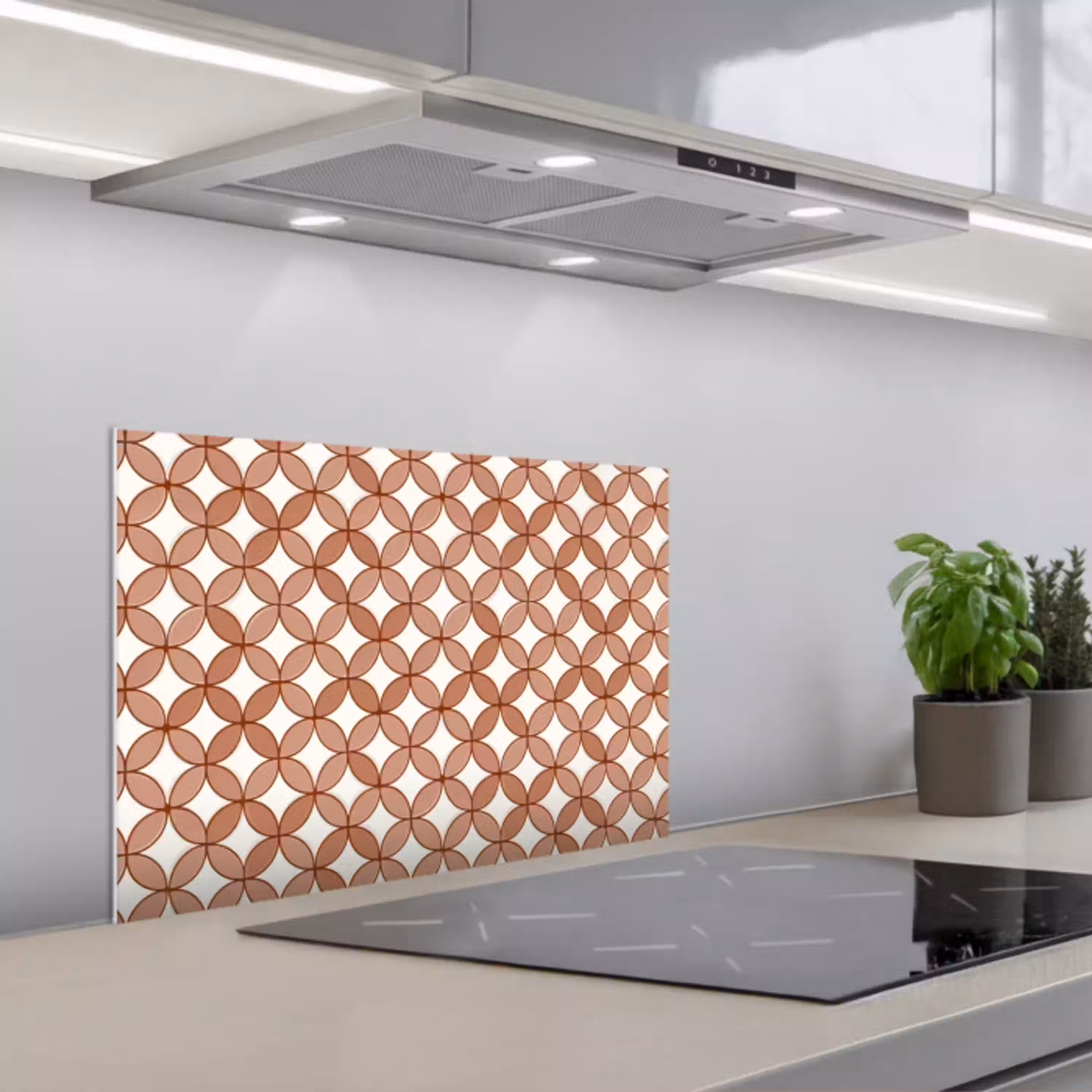Geometrisch - Cirkels - Modern - Terracotta keuken achterwand spatscherm klein 900 -3d_schuin