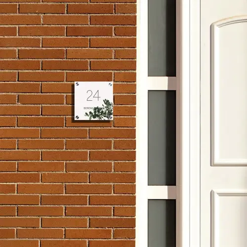 Wit met bladeren - Klassiek Naambord Vierkant klein -sfeer3-XS