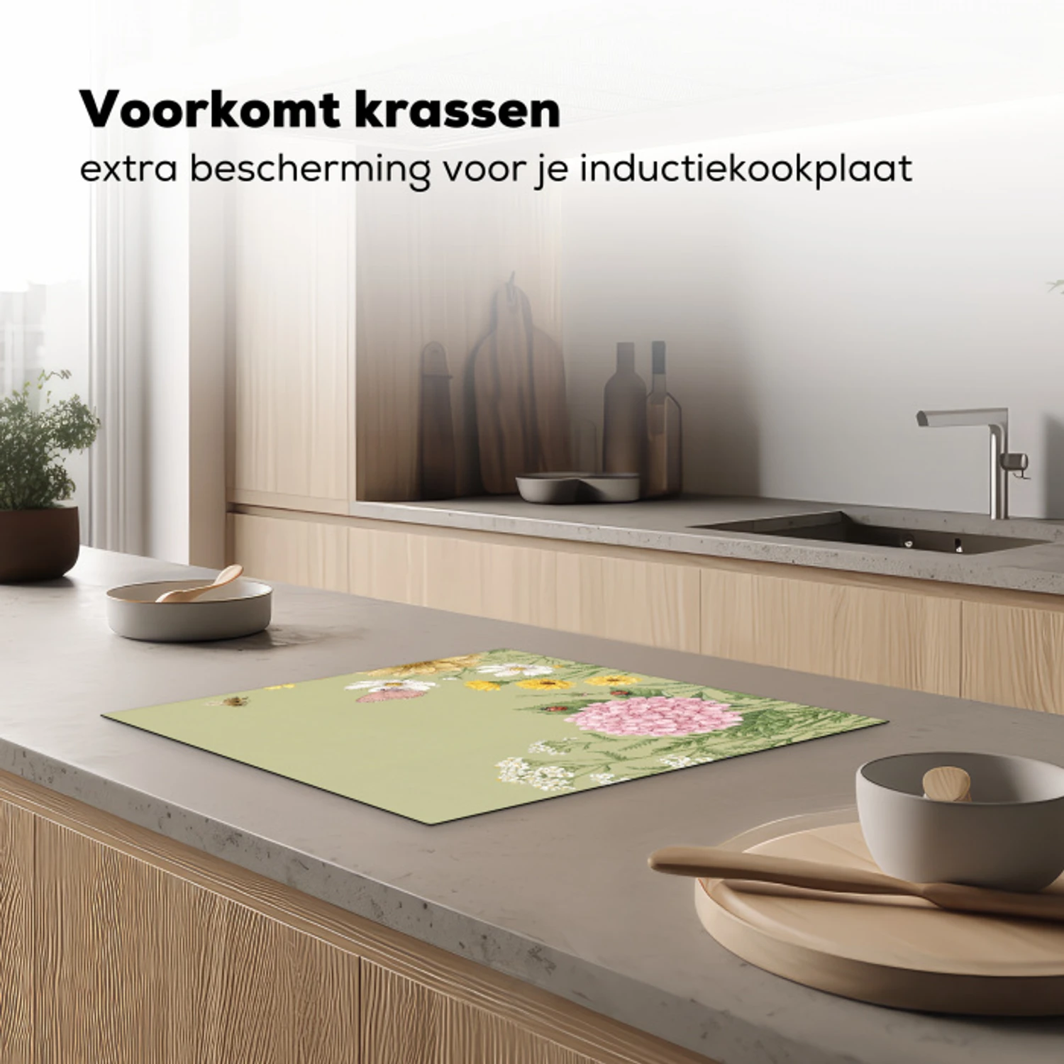 Botanisch - Bloemen - Kleurrijk Inductie beschermer vinyl 3mm middel -sfeer1