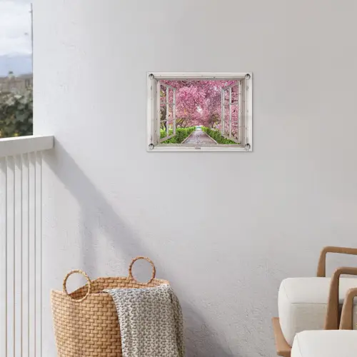 Japans - Sakura - Bloesem - Boom - Bloesem takken - Doorkijk tuinposter los doek klein -sfeer8