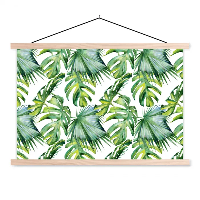 Monstera - Palmblad - Jungle - Tropisch textielposter latten blank klein -3d