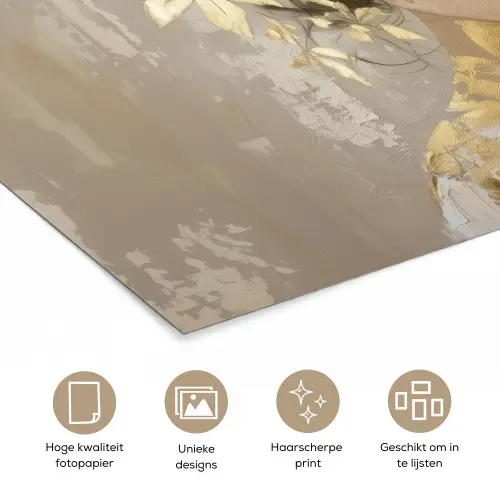 Gezicht - Vrouw - Bladeren - Goud poster papier klein -closeup_NL