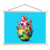 Drakenfruit - Blauw - Levendig textielposter latten blank klein -3d