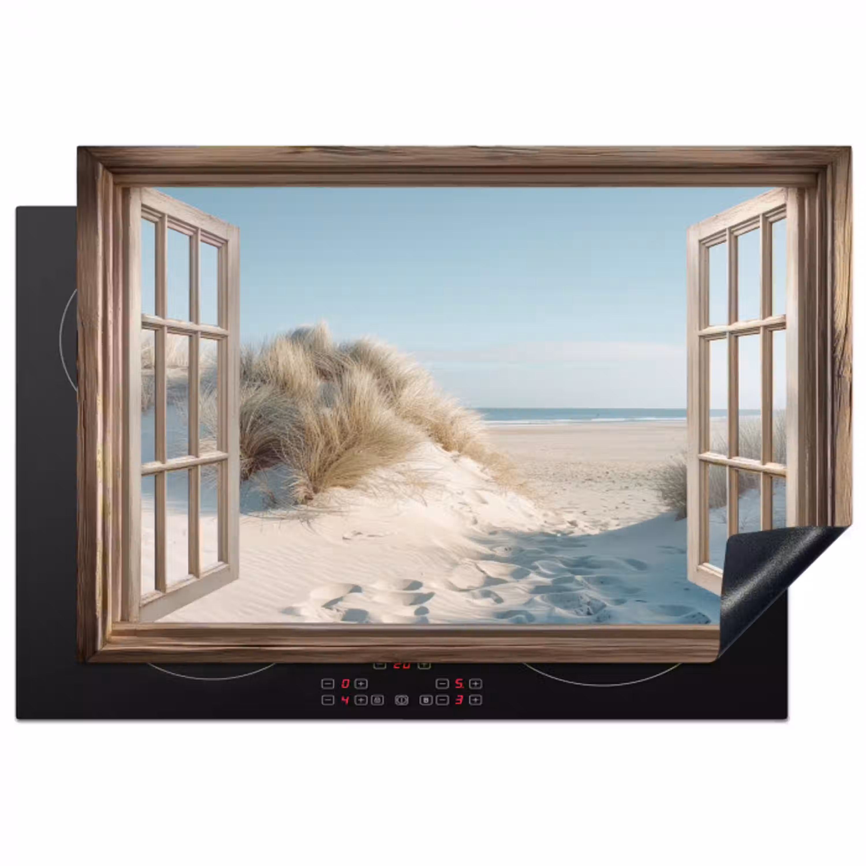 Doorkijk - Helmgras - Duinen - Zee - Landschap Inductie beschermer vinyl 3mm klein -3d