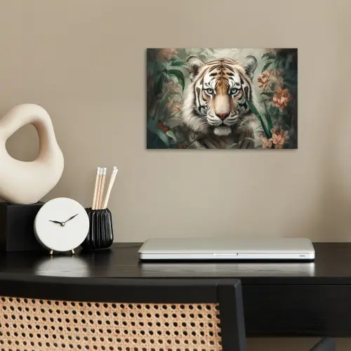 Tijger - Vlinders - Dieren - Jungle - Bloemen poster papier klein -sfeer1