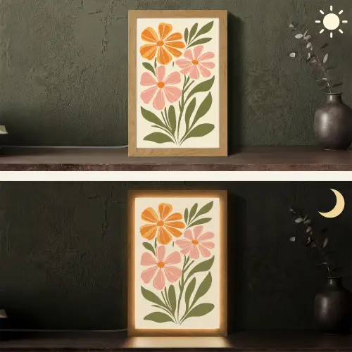 Minimalistisch - Bloemen - Bladeren - Roze Light Box met kabel (Tafellamp) klein -sfeer3
