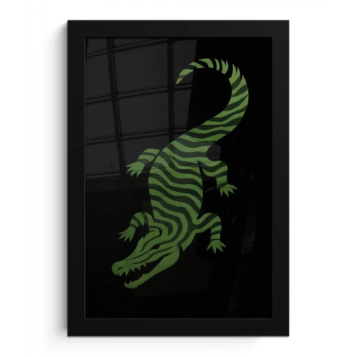 Krokodil - Groen - Tijgerachtig - Strepen fotolijst zwart zonder passe partout klein -3d