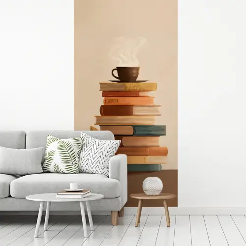 Boeken - Toren - Koffie - Beige fotobehang vinyl groot -woonkamer