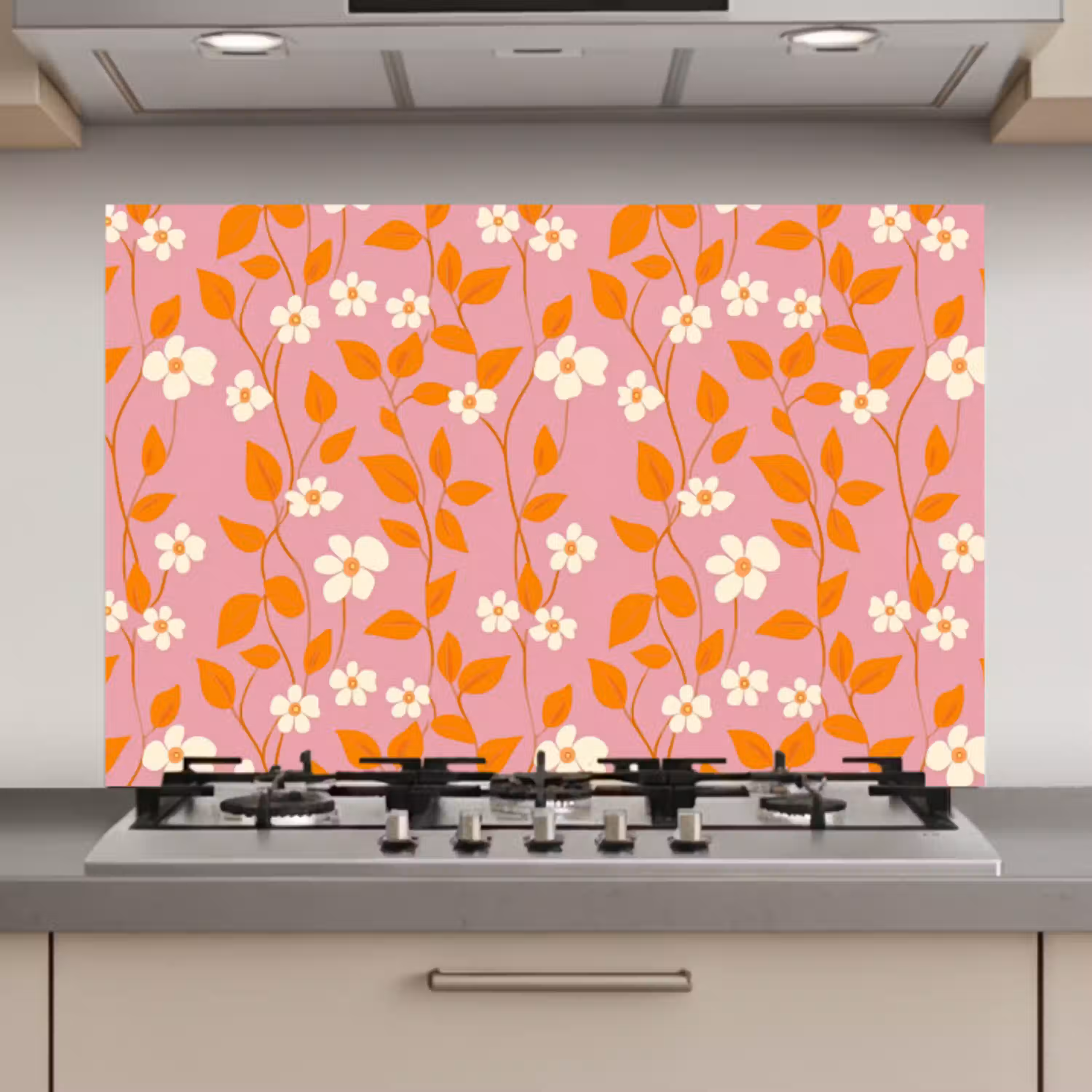 Bloemen - Patroon - Oranje keuken achterwand spatscherm klein 900 -3d_website
