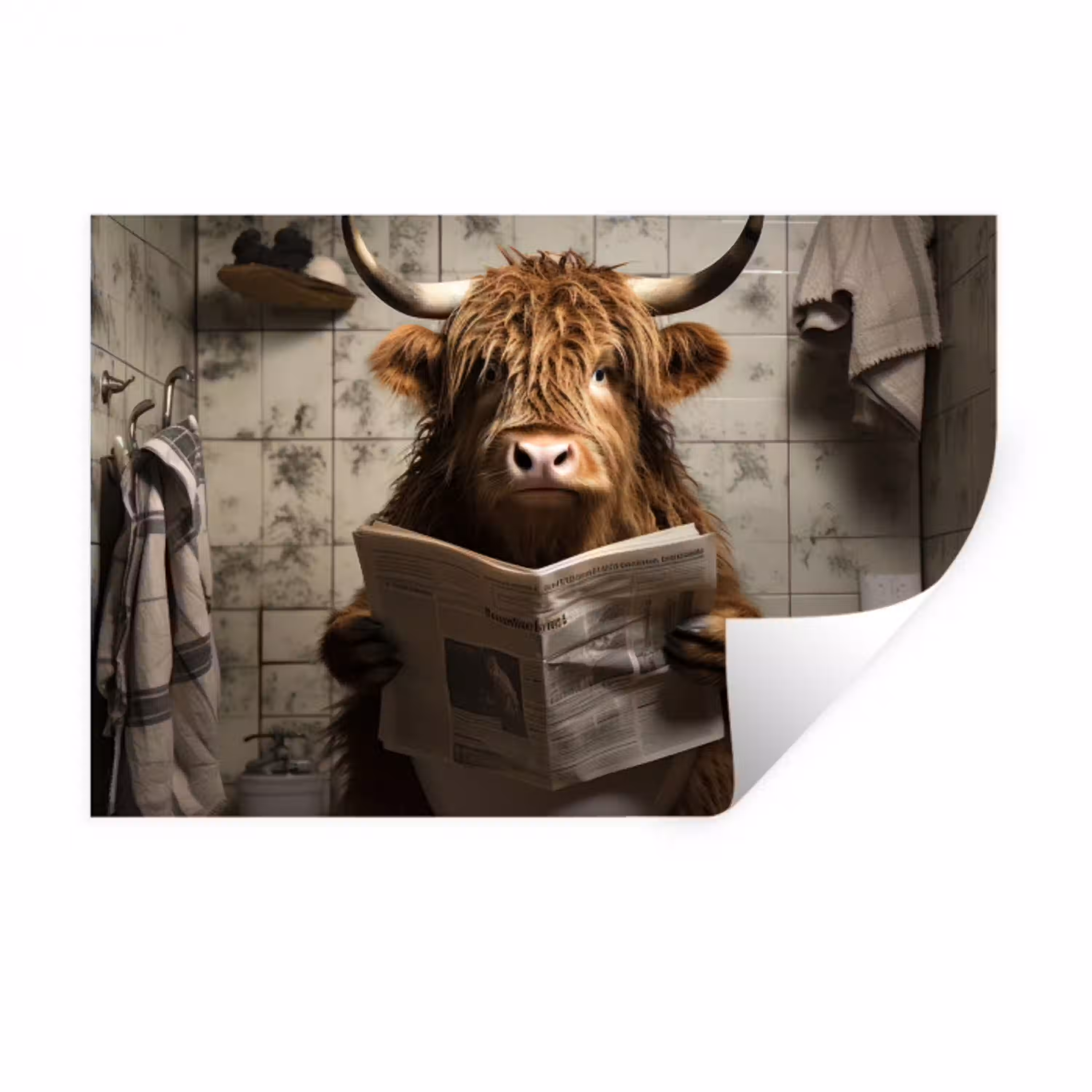 Schotse hooglander - Toilet - Krant - Badkamer Muursticker klein -3d