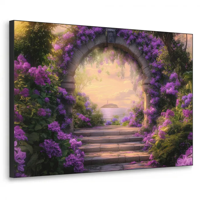 Poort - Paars - Bloemen Textielframe zwart klein -3d