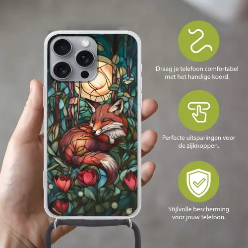 Vos - Mozaïek - Bos - Maan Hoesje iPhone 16 Pro Max met koord klein -sfeer2_NL