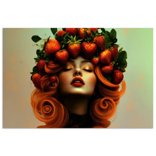 Vrouw - Aardbeien - Kroon poster papier klein -3d