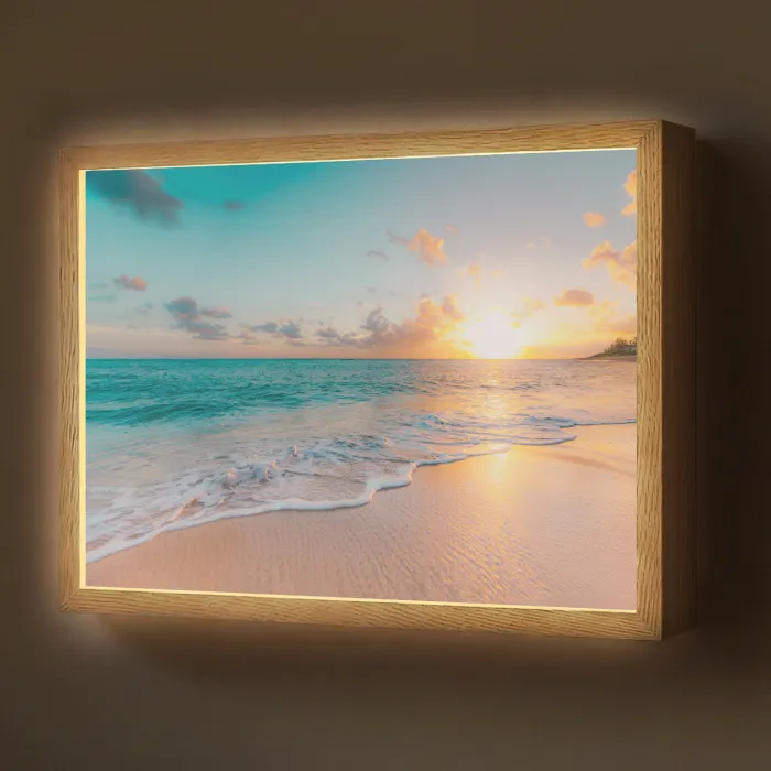 Zonsondergang - Strand - Zee - Zomer - Blauw Light Box met batterij (Wandlamp) middel -z3d_website