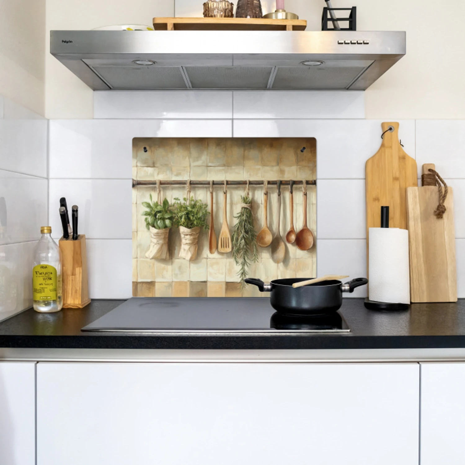 Hout - Keukengerei - Stilleven - Tegels Inductie beschemer met haakjes middel -sfeer2