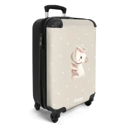 Eenhoorn omringd door stippen in beige kleuren NBS - Handbagage koffer - Kinderen Unisex middel -productfoto_3d
