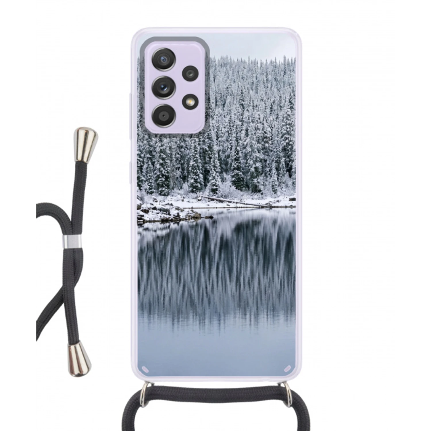 Bos - Reflectie - Meer - Winter - Serene Hoesje Samsung Galaxy A52 5G met koord klein -3d