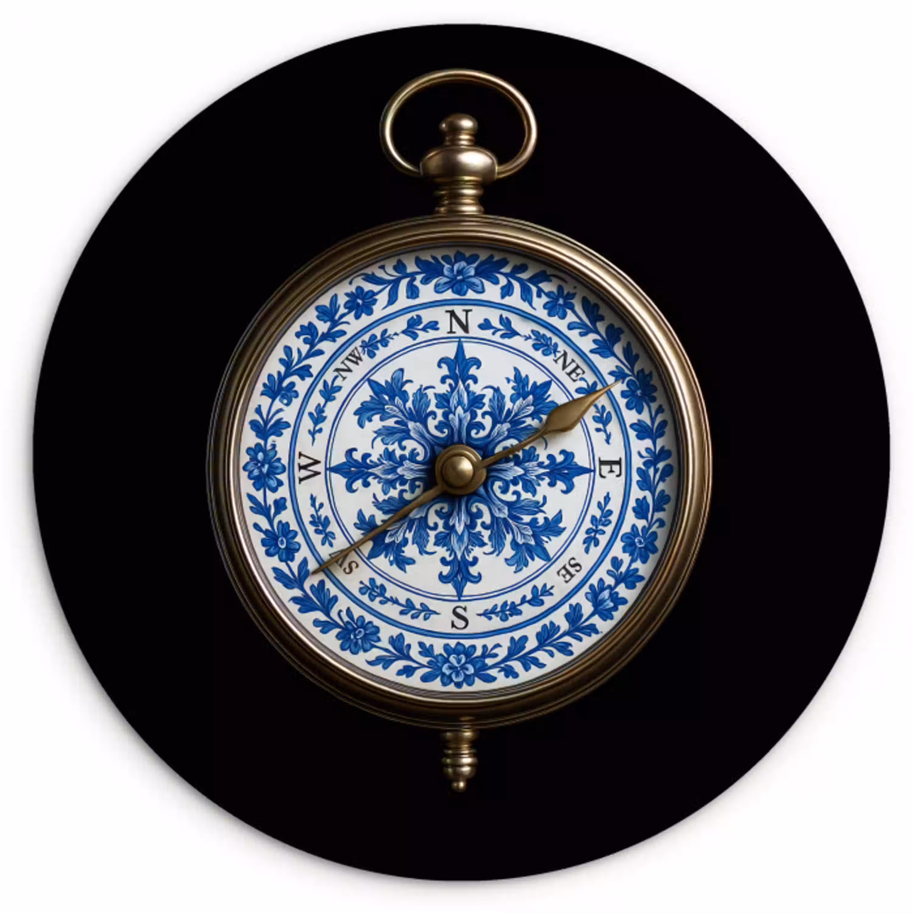 Kompas - Delfts blauw - Zwart Wandcirkel kunststof plaat 5mm dik klein -3d