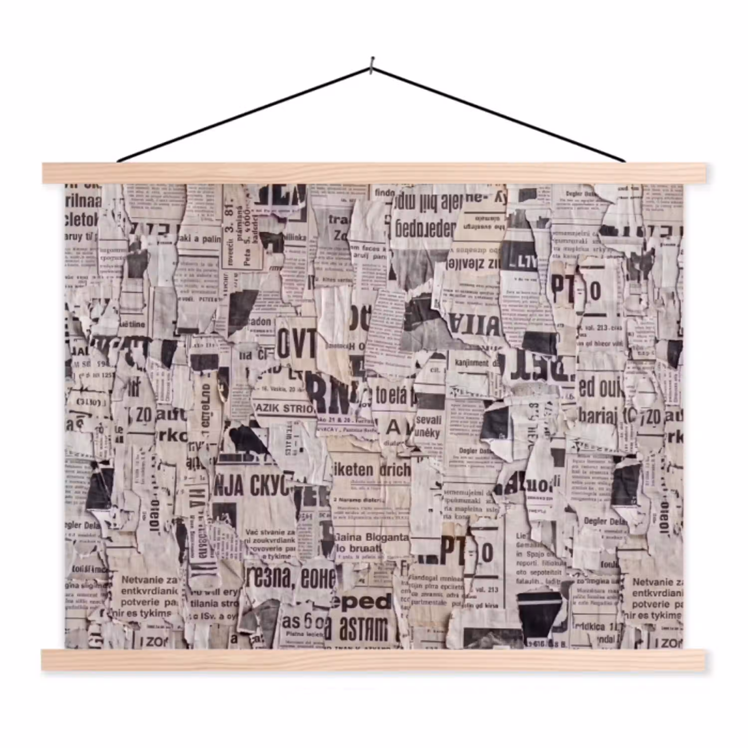Krant - Gescheurd - Textuur - Abstract - Zwart-wit textielposter latten blank klein -3d