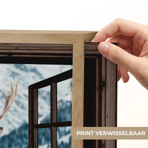 Hert - Landschap - Winter - Natuur - Dieren - Doorkijk - Bergen Light Box met batterij (Wandlamp) middel -USP_websiteprintNL