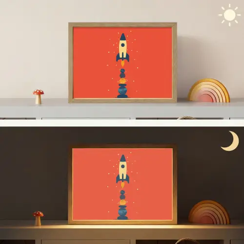 Raket - Planeten - Rood Light Box met batterij (Wandlamp kind) middel -sfeer3_kind