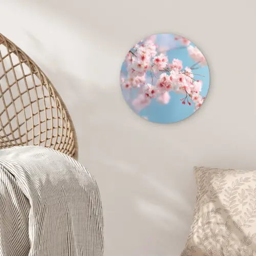 Takken - Bloesems - Roze Wandcirkel kunststof plaat 5mm dik klein -sfeer5