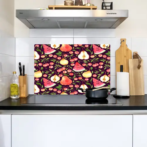 Donker - Bladeren - Fruit - Patroon Inductie beschemer met haakjes klein 777 -sfeer2