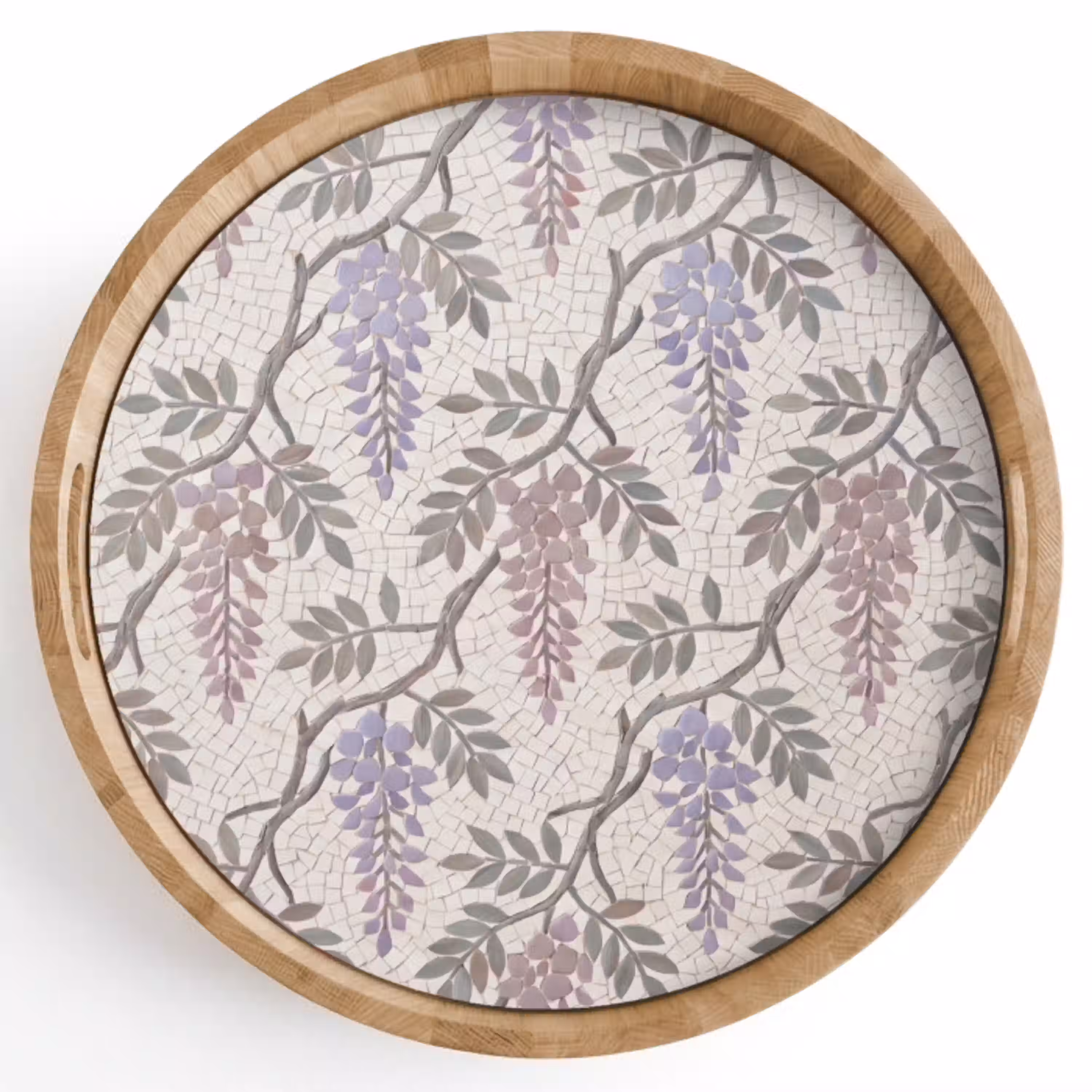 Bloemen - Mozaïek - Natuur - Patroon - Paars Dienblad Rond middel -z3d_shopping