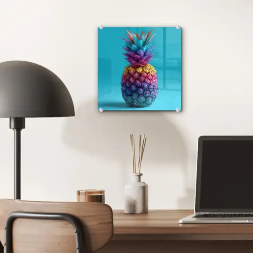 Ananas - Regenboog - Blauw - Popart plexiglas 5mm klein -sfeer6