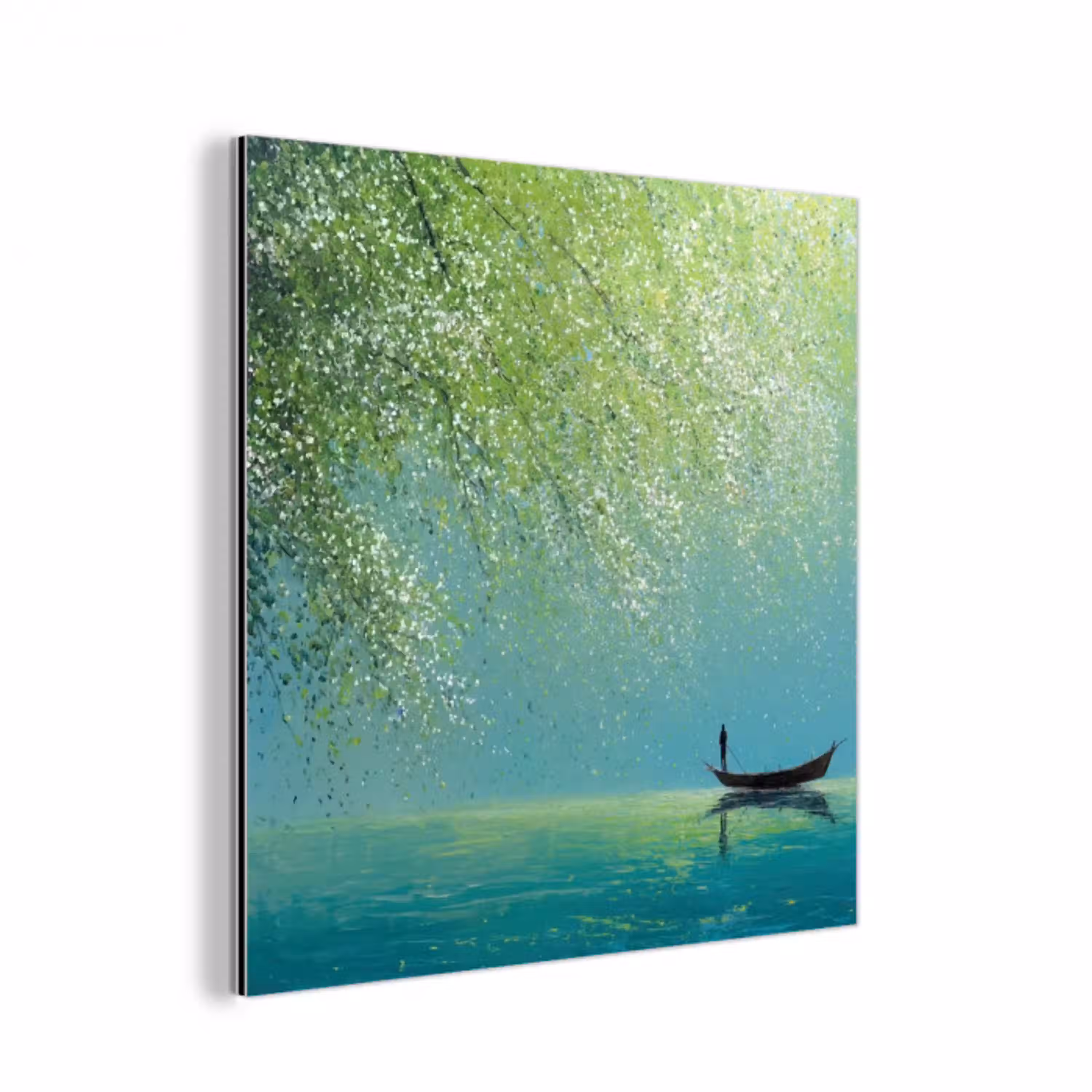 Bootje - Water - Bladeren - Bloesems aluminium wit klein -3d